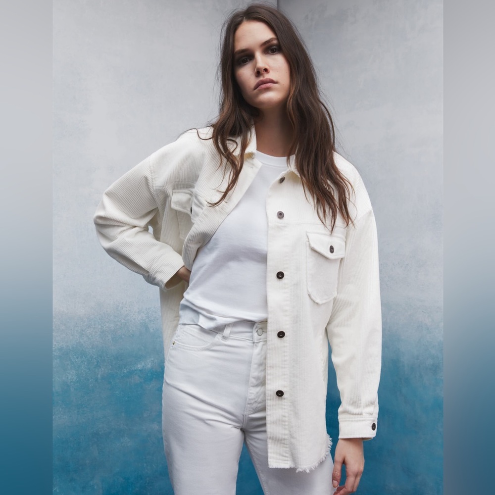 NWT Zara White Corduroy Overshirt Women’s Size M